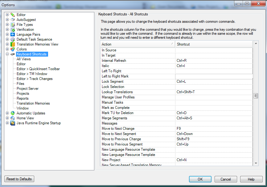 Trados 2011 - ustawienia skrótów 3